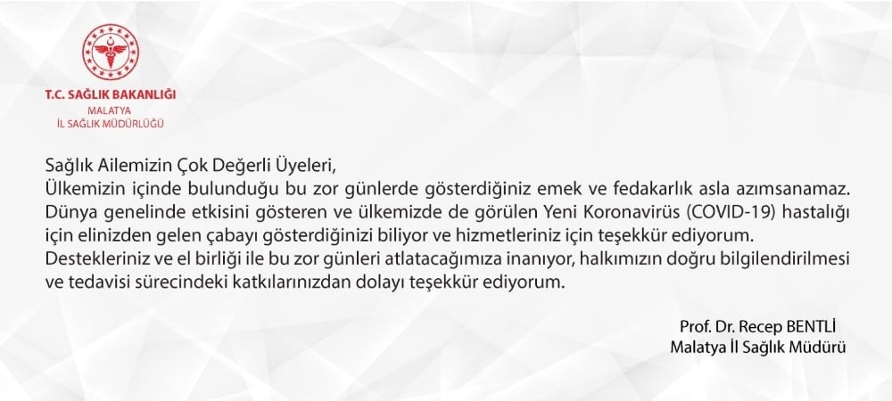 Müdür Bentli’den korona virüs teşekkürü 