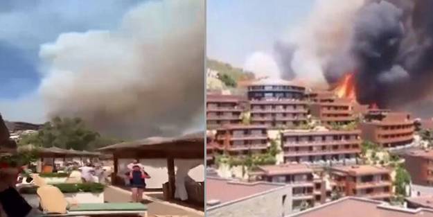 Muğla'da yangın 5 yıldızlı otele sıçradı! Tatilcilerin panik anları kameraya yansıdı