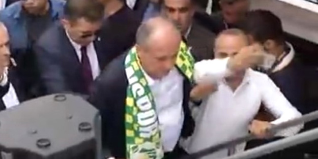 Cumhurbaşkanı adayı İnce fotoğraf çekmek isteyen vatandaşı ittirdi