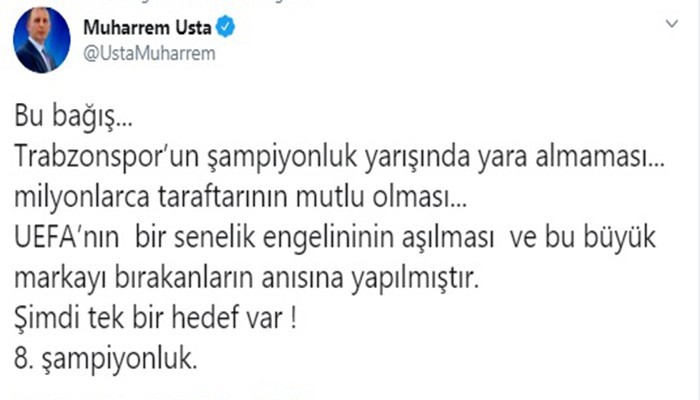 Muhharem Usta’dan bağış açıklaması 