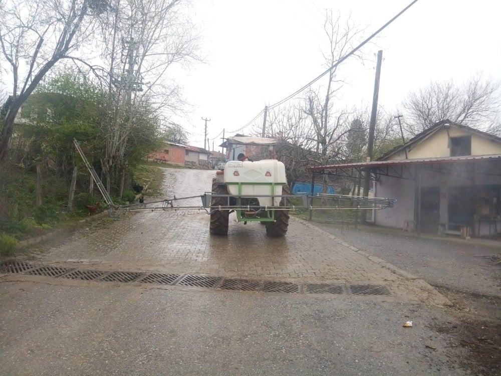 Muhtar ve azaları mahallenin her yerini dezenfekte ettirdi 