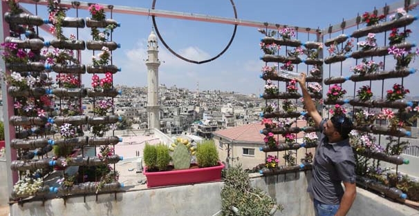 Mülteci kampında bir çiçek bahçesi