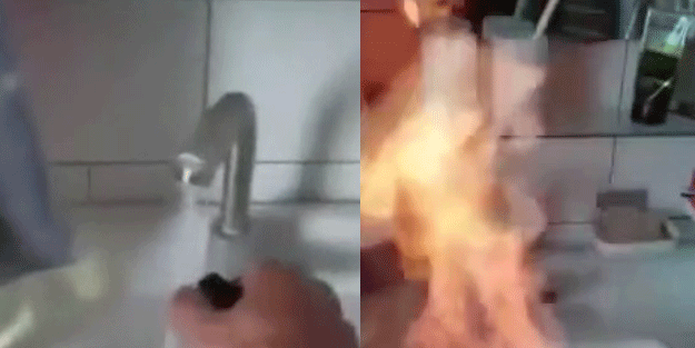 Musluktan akan su alev alev yandı