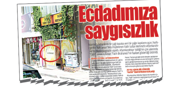 O meyhaneden ‘Fatih’ ismi çıkarılsın!
