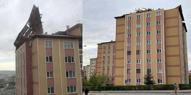 O şehirde rüzgar, binanın çatısını yerinden söktü!