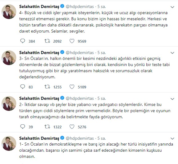 Öcalan’ın mektubundan sonra Selahattin Demirtaş’tan geri adım 