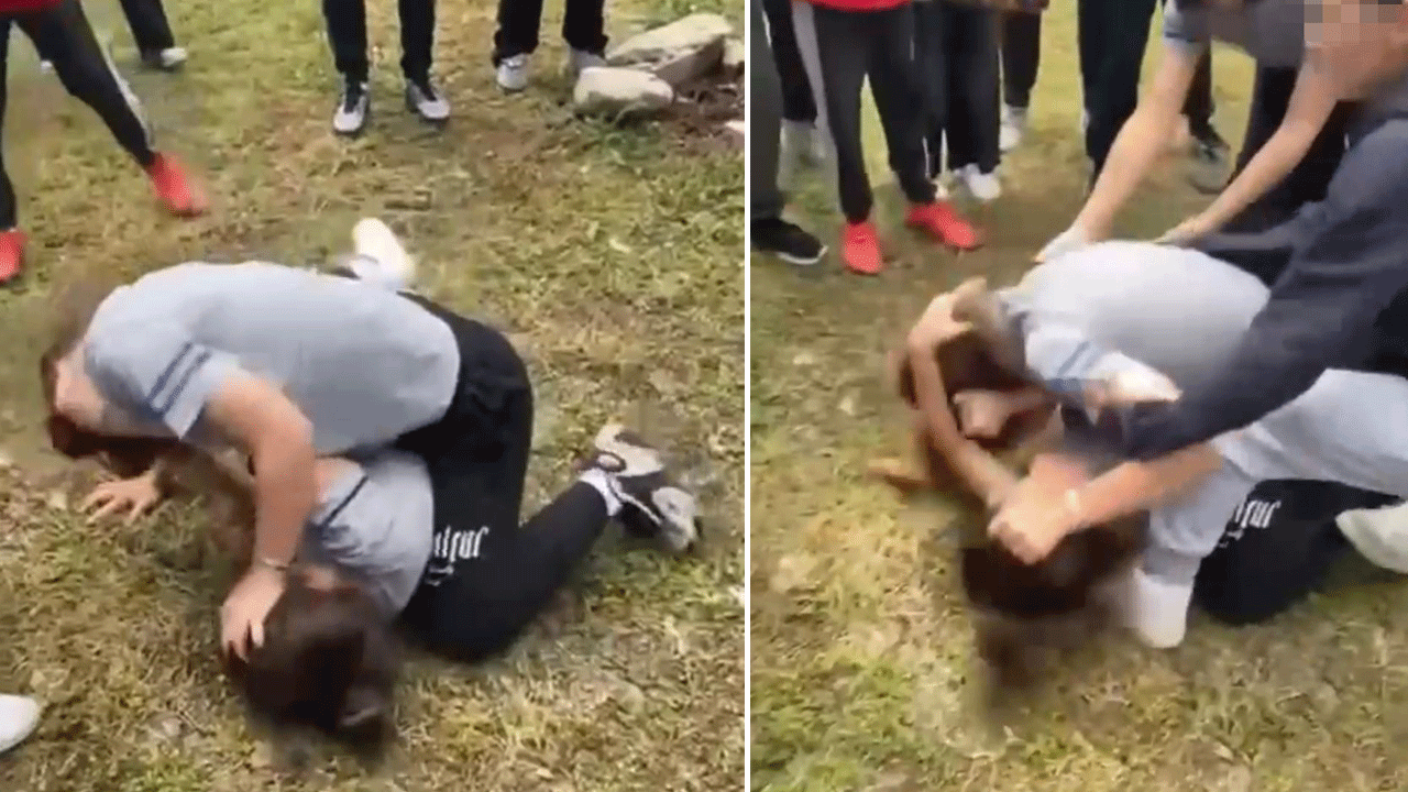 Okul bahçesinde saç yolduran kavga: Kız öğrenciler bir birine girdi