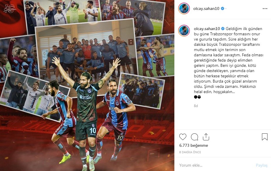 Olcay Şahan’dan Trabzonspor’a veda 