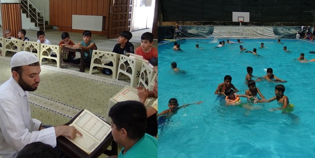 Önce Kur'an dersi, sonra havuz keyfi