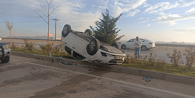 Önündeki araca çarpıp takla atan otomobil sürücüsü yaralandı