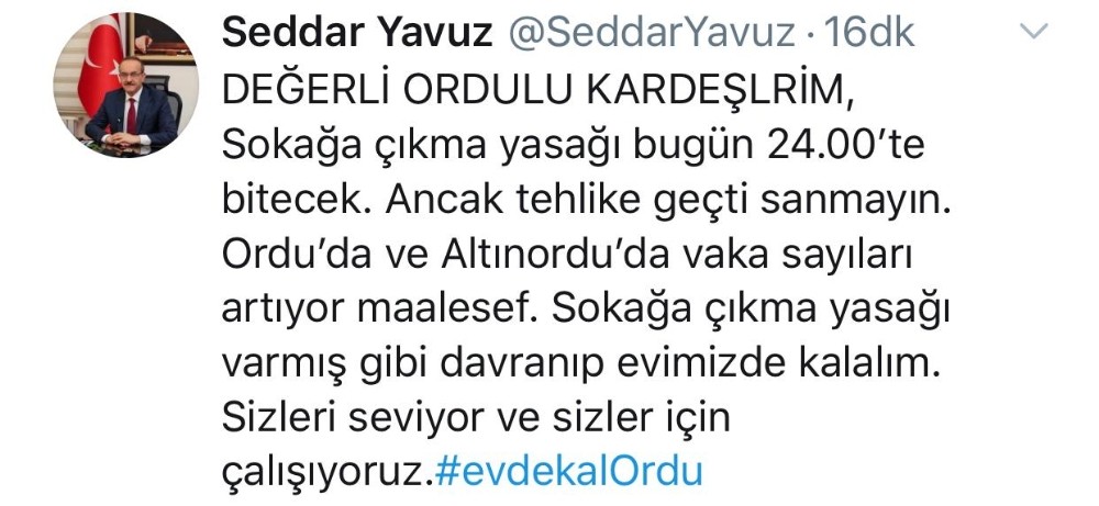 Ordu Valisi Seddar Yavuz uyardı: 