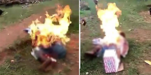 Orta çağın rezil adeti devam ediyor!.. Cadı dedikleri kadını diri diri yaktılar