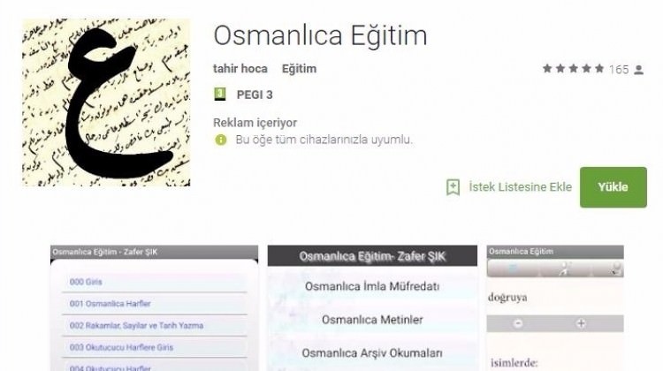 Osmanlıca Eğitim uygulaması yayınlandı