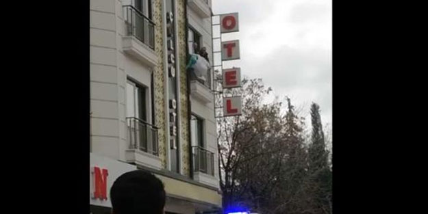 Otelin ikinci katından atladı, itfaiye brandasına düştü