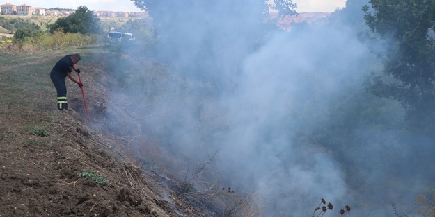 Otlukta çıkan yangın ekili arazilere sıçramadan söndürüldü