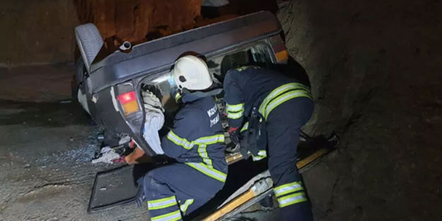 Otomobil inşaat alanına düştü