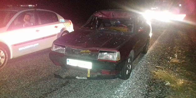 Otomobille ata çarptılar! 3 kişi yaralandı