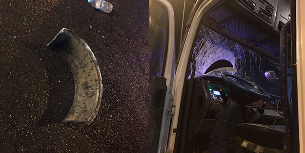 Otoyolda ilginç kaza! Fırlayan balata aracın camından girdi