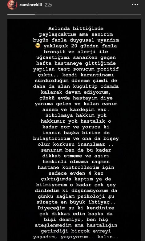 Oyuncu Cansın Çekili korona virüse yakalandı 
