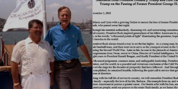 Turgut Özal fotoğraflı Bush taziyesi