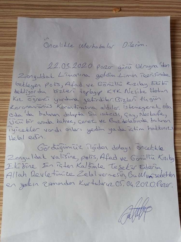 (Özel) 14 günlük karantina sonrası yürek ısıtan mektup 