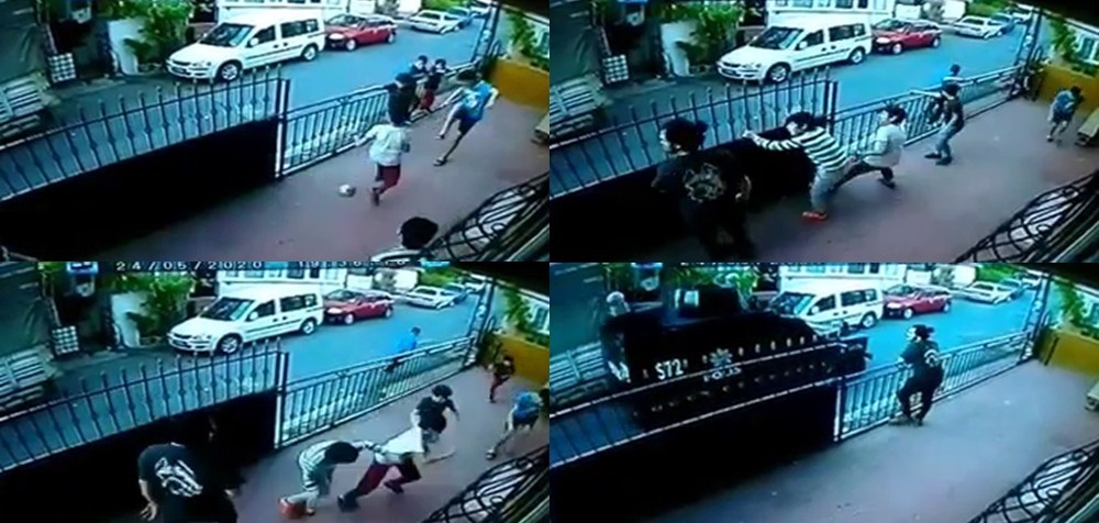 (Özel) Kısıtlama gününde top oynayan çocuklar polisi görünce böyle kaçtı 