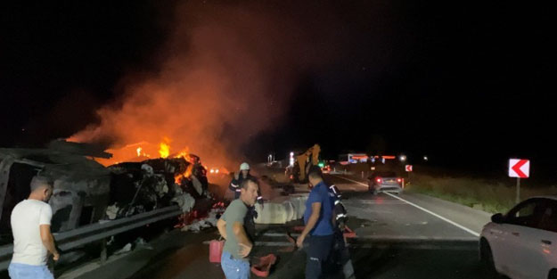 Pamuk yüklü tır alev alev yandı
