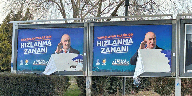 Panik ‘Yavaş yavaş’ başladı! AK Partili Altınok'un seçim afişlerine saldırı