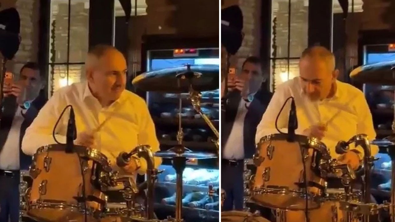 Paşinyan’da kayış tamamen koptu; Komşu yanarken bu kez bateri çalıp Michael Jakson’ın şarkısına eşlik etti