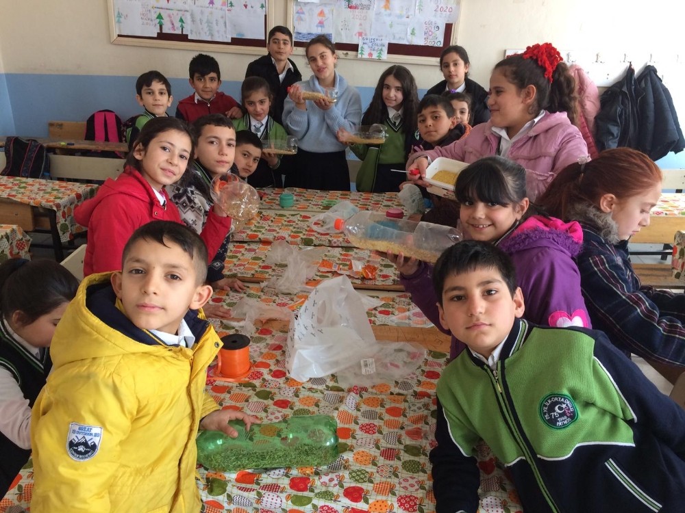 Patnoslu öğrenciler kuşlara yem bıraktı 