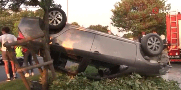 Pendik’te otomobilin sıkıştırdığı araç takla attı: 6 yaralı