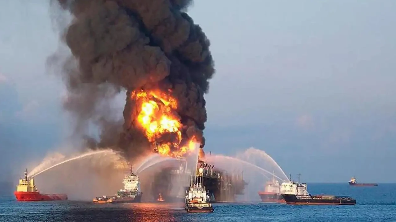 Petrol platformu alev alev yandı!