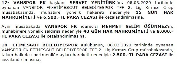 PFDK ceza yağdırdı 