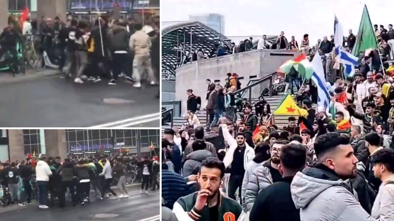 PKK yandaşları Almanya'da İsrail bayrağı açıldı! Teröristler Türklere saldırdı