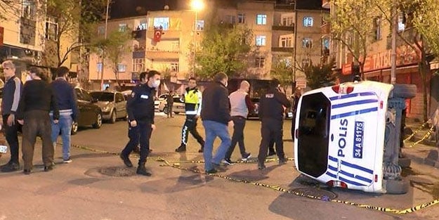 Polis ekipleri kaza yaptı! 2 yaralandı