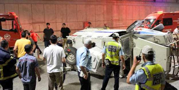Polis zırhlı aracı takla attı! 2 polis yaralı