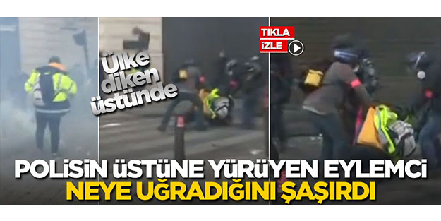 Polisin üstüne yürüyen eylemci, neye uğradığını şaşırdı