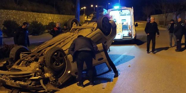 Polisten kaçarken takla attı