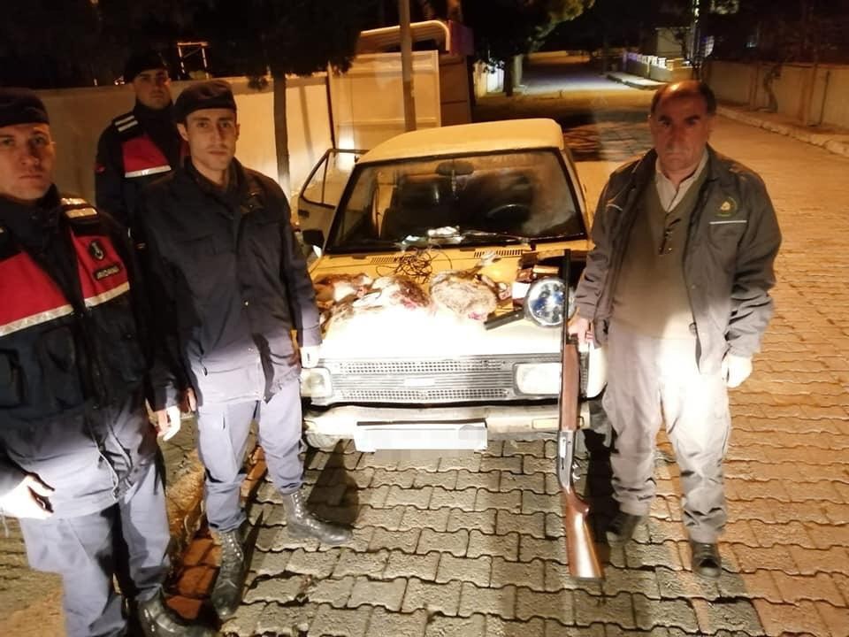 Projektör ile far avı yaparken yakalandılar 