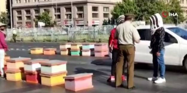 Protestoculara müdahale eden polisleri arı soktu! İlginç anlar böyle kaydedildi