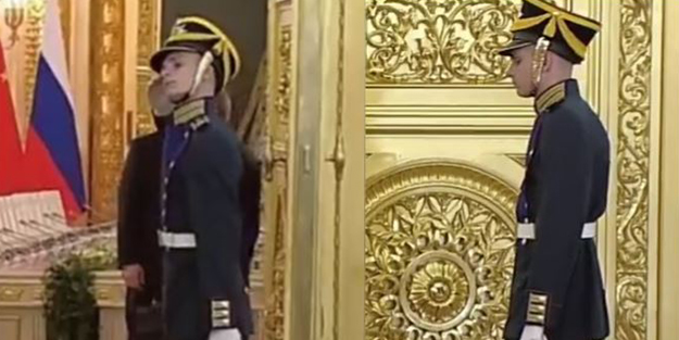 Putin'i karşılayan askerin hareketi sosyal medyaya bomba gibi düştü! İşte o anlar...
