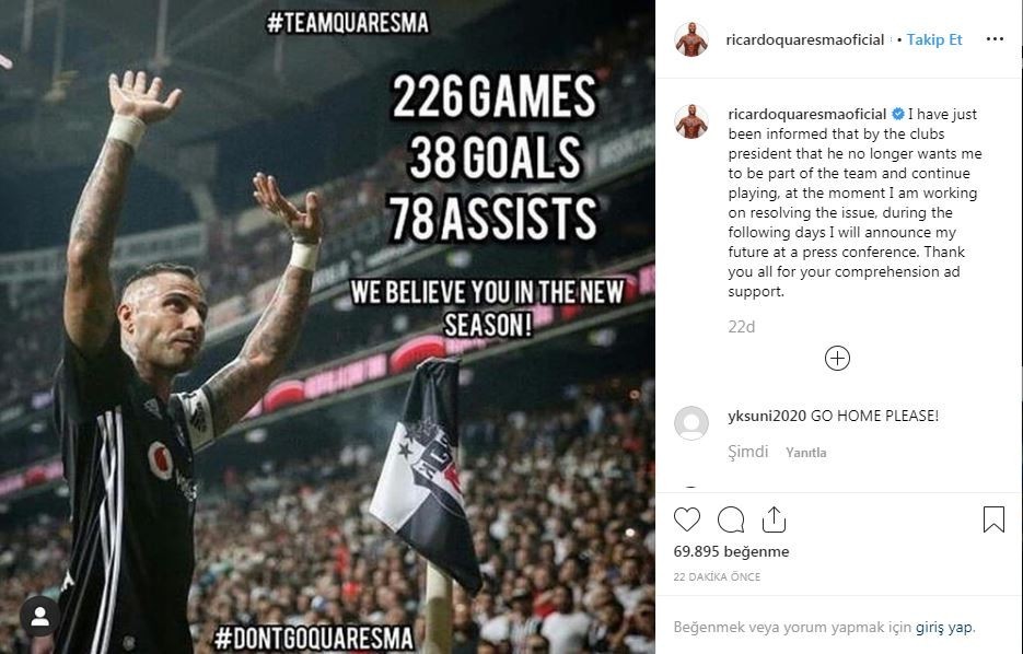Quaresma’dan ayrılık açıklaması 
