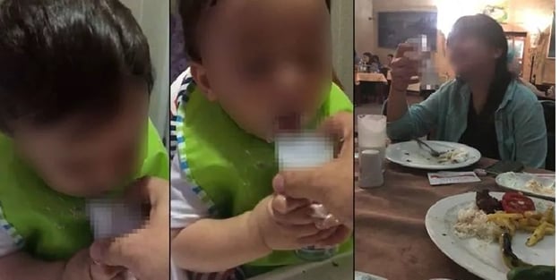 Rezil görüntü! 2.5 yaşındaki çocuğa içki içirdiler
