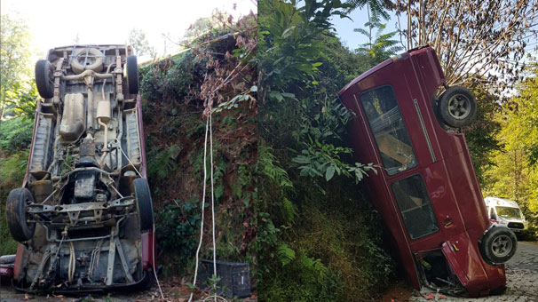 Rize'de 5 metreden alt yola çakıldı
