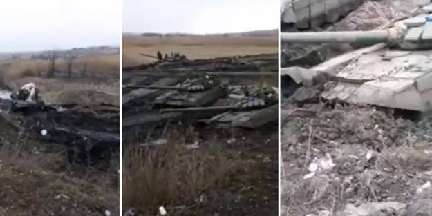 Rus tankları Ukrayna sınırında çamura saplandı!