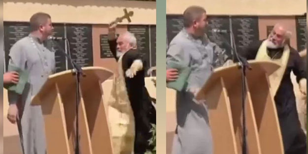 Rus yanlısı rahip, Ukraynalı rahibe haçla saldırdı