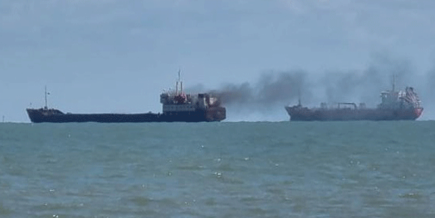 Rus yetkililer haberi verdi! Türk tahıl gemisi yanmaya başladı