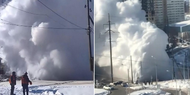 Rusya'da su borusunda patlama! Metrelerce havaya yükseldi