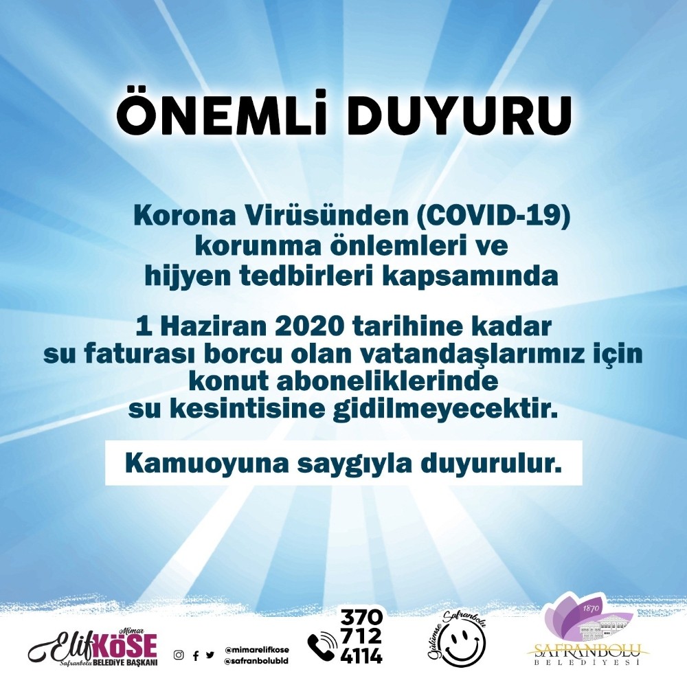 Safranbolu’da korona virüse karşı su kesintisi yapılmayacak 