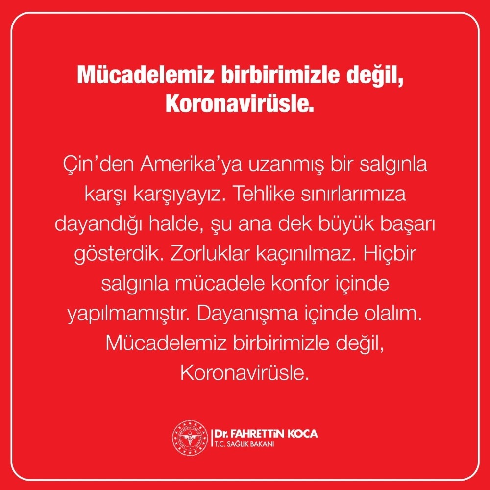 Sağlık Bakanı Koca: “Mücadelemiz birbirimizle değil, korona virüsle” 